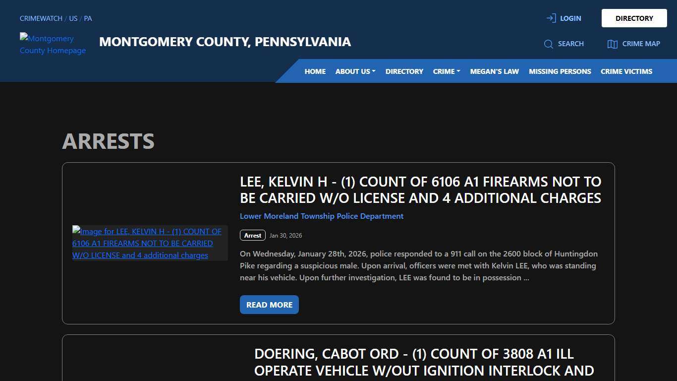 Arrests for Montgomery County, Pennsylvania CRIMEWATCH